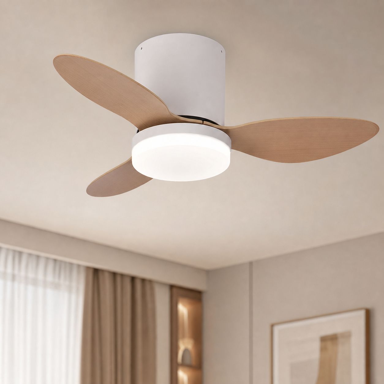 Unsichtbarer Deckenventilator Mit Led-beleuchtung, Leisem Kupfermotor, Fernbedienung Und App, 25 Zoll, Ideal Fürs Schlafzimmer