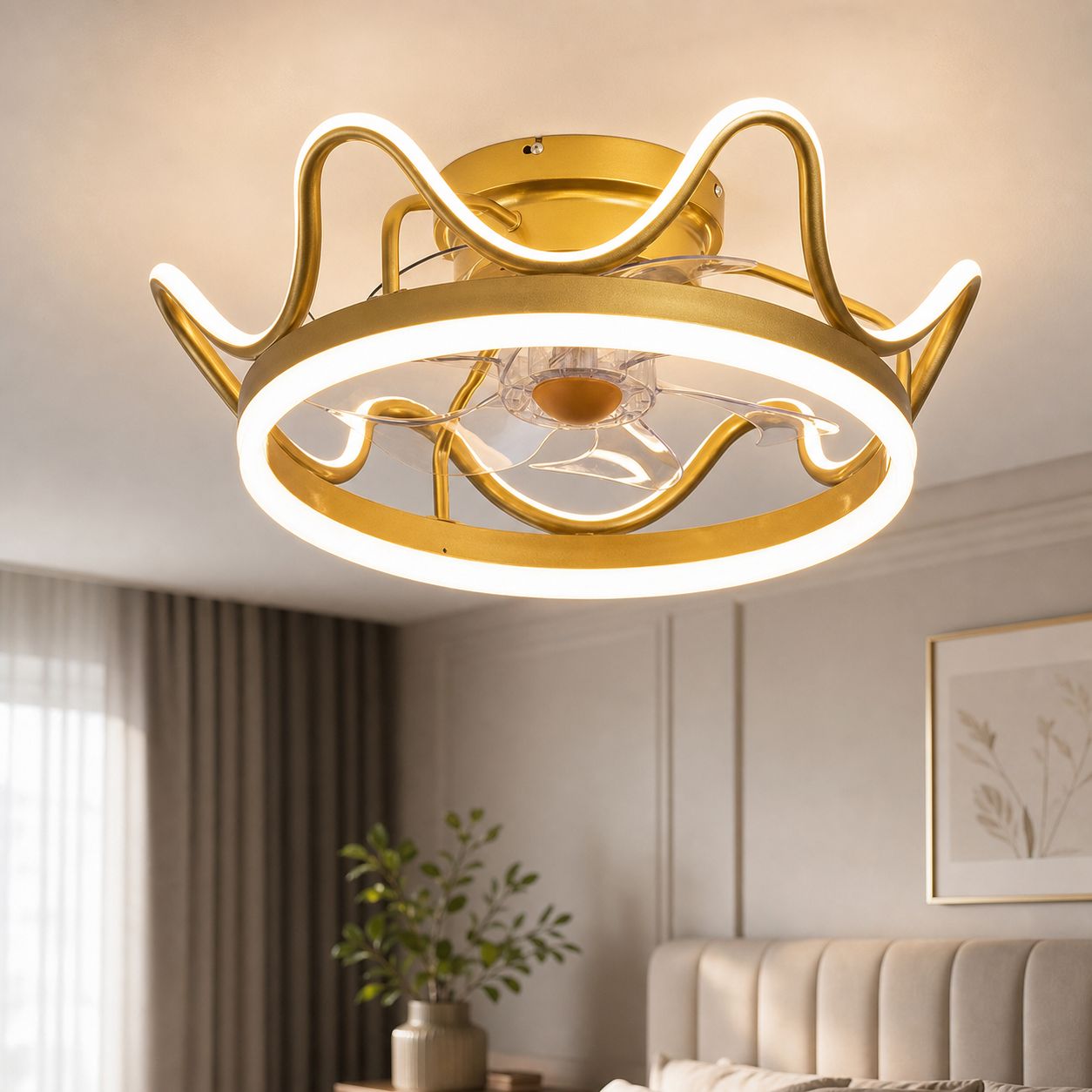 Unsichtbarer Led-deckenventilator, 50 Cm, Leiser, Stufenlos Regelbarer Motor, Transparente Flügel, Fernbedienung Und App-steuerung, Reversible 3-farben-beleuchtung