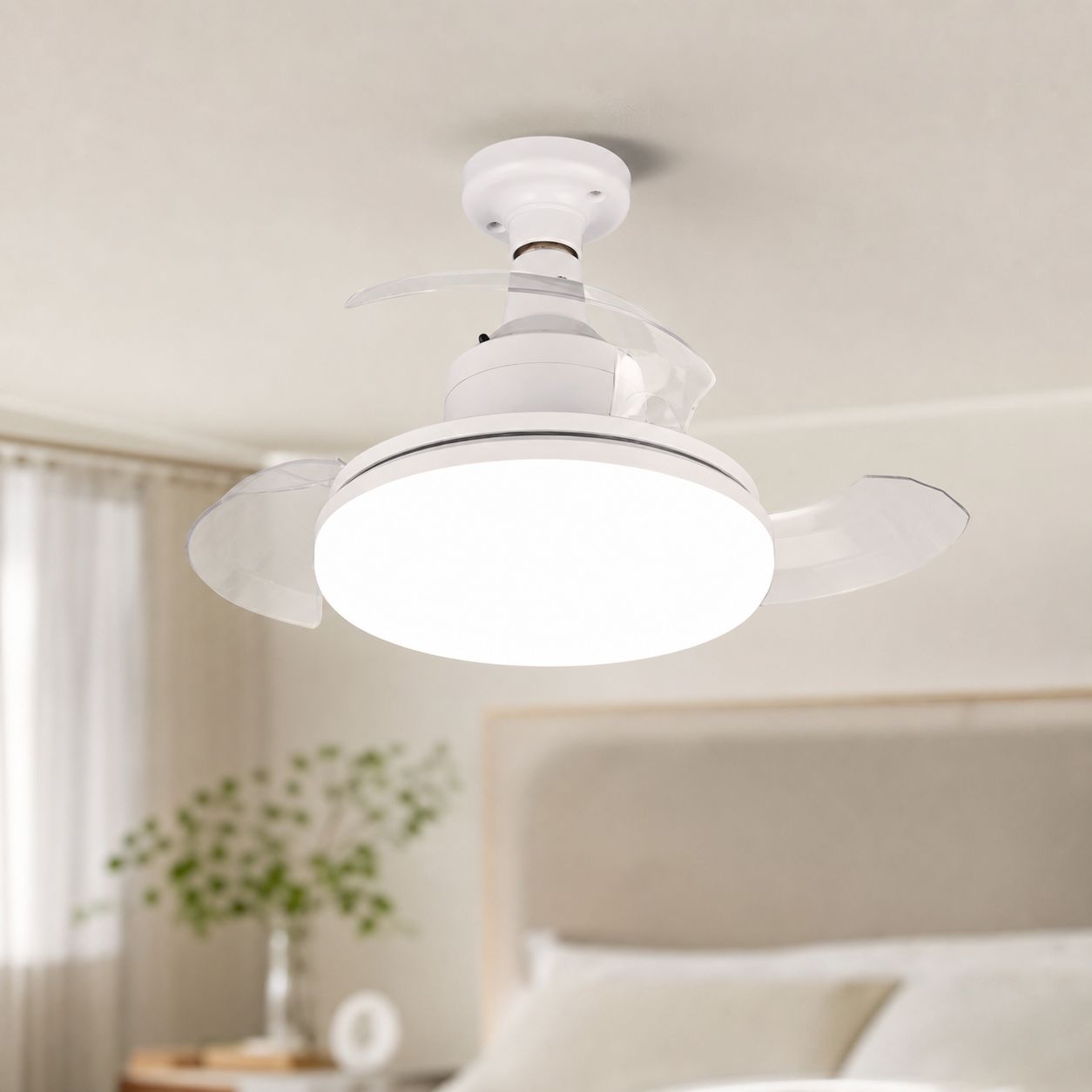 30-w-led-deckenventilator Mit E27-fassung, Leise (30 Db), Fernbedienung, Dimmerschalter Und 3 Geschwindigkeitsstufen, Ideal Für Schlafzimmer