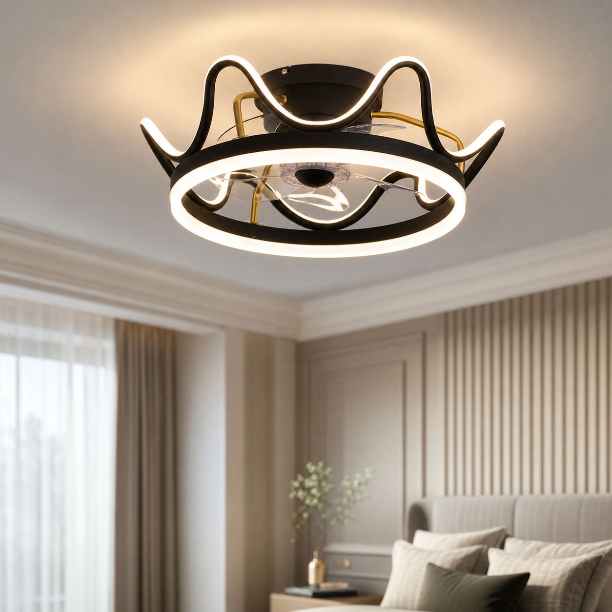 Unsichtbarer Led-deckenventilator, 50 Cm, Leiser Motor Mit Variabler Drehzahl, 3 Farben, Fernbedienung & App, Ideal Für Räume Von 10-15 M²