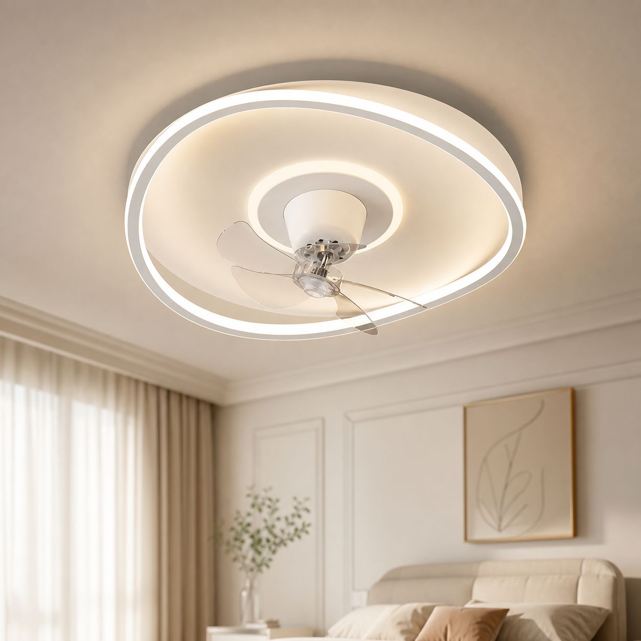 Unsichtbarer Deckenventilator Mit Licht, 50 Cm, Leiser Kupfermotor, 360°-oszillation, Fernbedienung, Vollspektrumlicht, Ideal Fürs Schlafzimmer