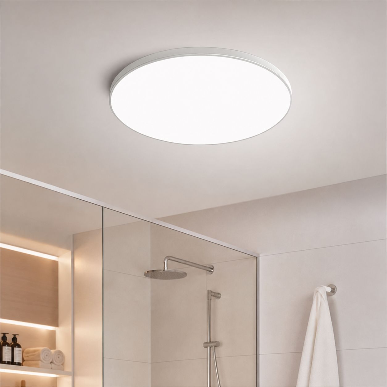 Runde Led-deckenleuchte 30 Cm, Wasserdicht (ip44), Feuchtigkeitsbeständig, Vollspektrum (ra97), Blendfrei, Weiß, 30 W, Für Badezimmer