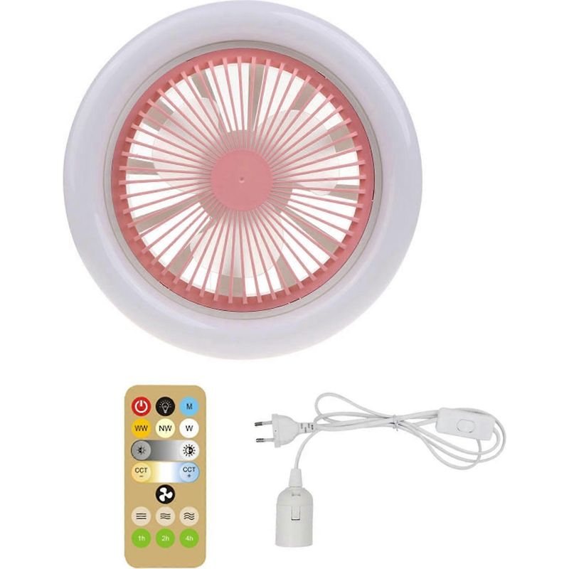 2-in-1-deckenventilator Mit Led-beleuchtung (e27, 30 W), Fernbedienung, Dimmer Und Timer – Rosa
