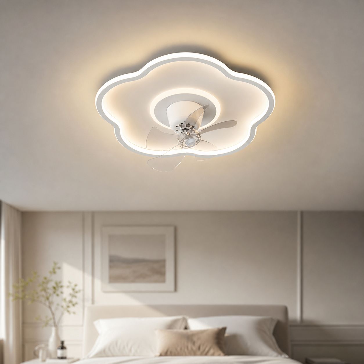 Wolkenförmiger Designer-deckenventilator, Voll-led-beleuchtung, Leiser Kupfermotor, 360°-oszillation, Fernbedienung, Ø 50 Cm
