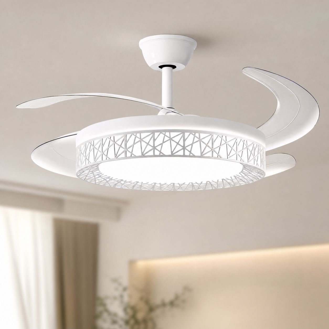 Led-deckenventilator Mit Licht, Leisem Kupfermotor, 6 Geschwindigkeitsstufen, Fernbedienung, 108 Cm Durchmesser, Ideal Für Das Wohnzimmer