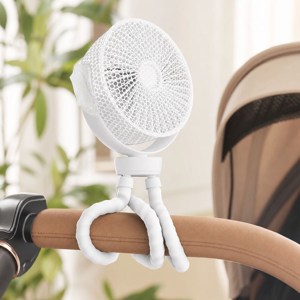 Tragbarer Oktopus-ventilator, Usb-aufladbar, 3600 Mah, 8 Mm Schutzgitter, Flexibler Ständer Für Kinderwagen Und Schreibtisch, Weiß