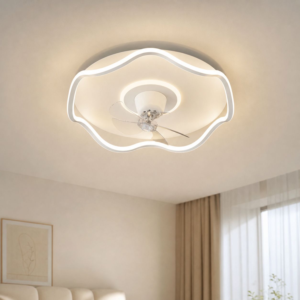Unsichtbarer 50-cm-deckenventilator, Leiser Kupfermotor, 360°-oszillation, Verstellbares, Flimmerfreies Led-licht Für Das Schlafzimmer