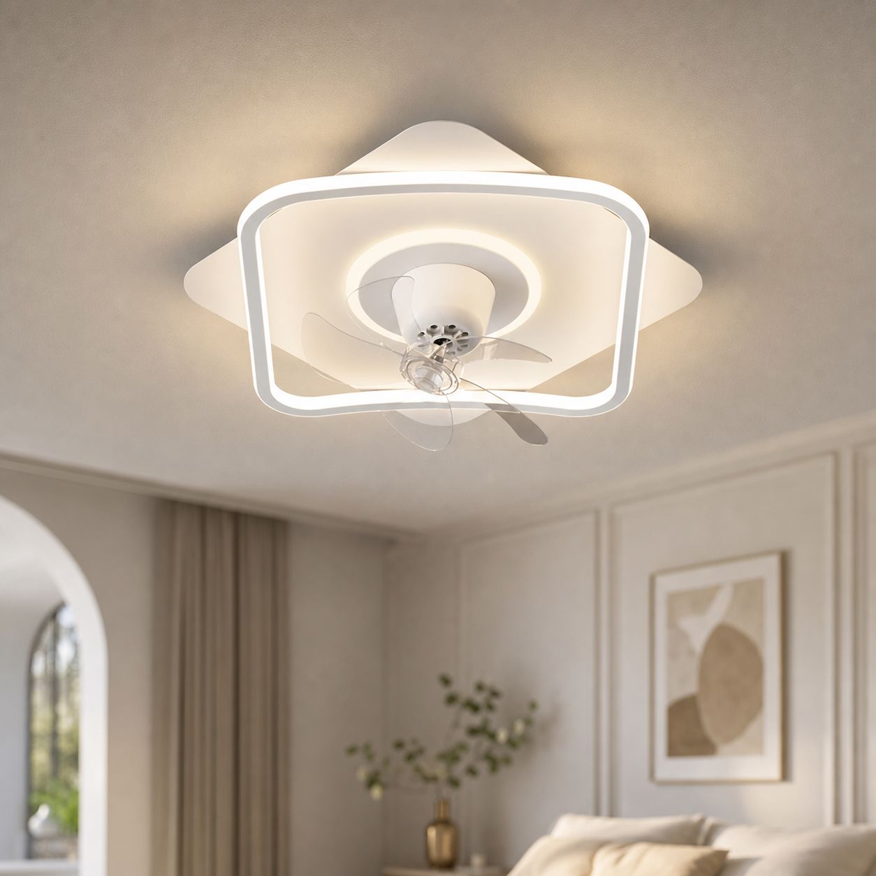 Unsichtbarer 50-cm-deckenventilator, Leiser Kupfermotor, Verstellbares Blendfreies Led-licht, Ideal Für Räume Von 10-15 M²