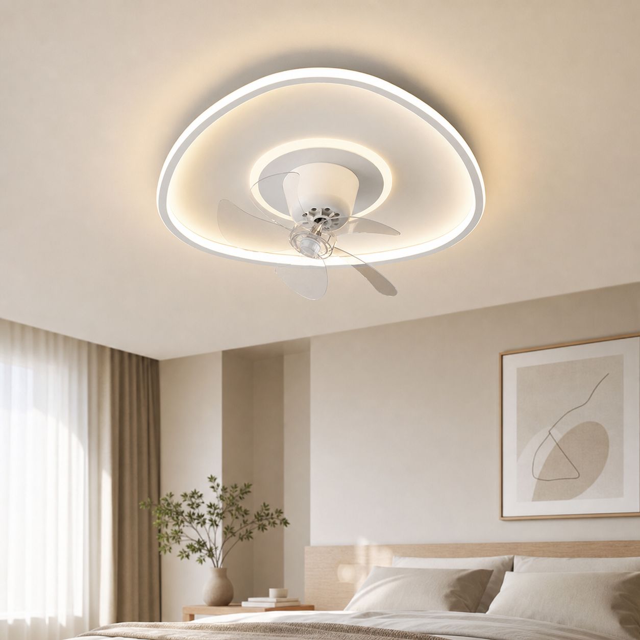Unsichtbarer Deckenventilator Mit Beleuchtung, 50 Cm, Leiser Kupfermotor, Fernbedienung, Dimmer, 3 Farbtemperaturen