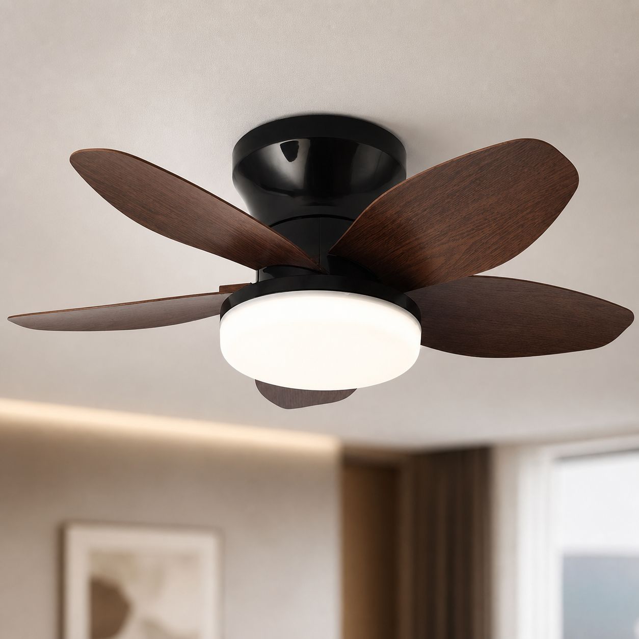 Deckenventilator Mit Led-beleuchtung, Leisem Und Reversiblem Motor, 65 Cm, Walnussfarbenen Abs-flügeln, 2,4-ghz-fernbedienung