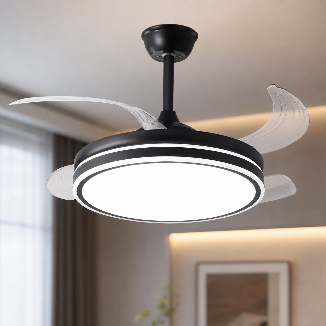 108 Cm Deckenventilator Mit Led-beleuchtung, Leisem Kupfermotor, Fernbedienung, 6 Geschwindigkeitsstufen Und Flimmerfreier, Einstellbarer Beleuchtung
