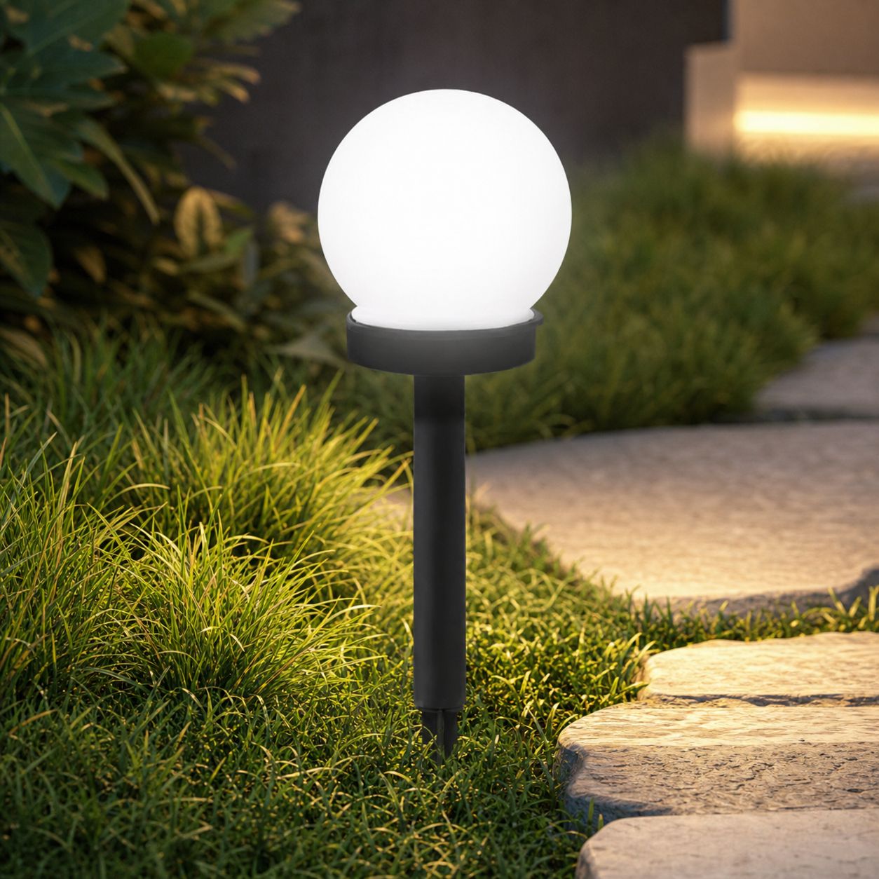 Set Mit 2 Weißen, Kugelförmigen Led-solar-gartenleuchten, Ip65 Wasserdicht, Automatisch, Abs, Für Terrasse Und Rasen Im Freien