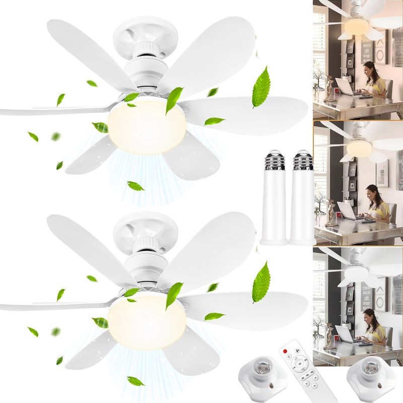 2-in-1 Led-deckenventilator Mit Verlängerungsstange, 6 Weißen Flügeln, 3 Geschwindigkeitsstufen, Timer Und Einstellbarer Temperatur (3000–6500 K), 100–240 V