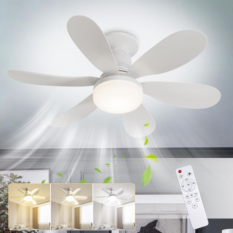 Led-deckenventilator Mit Fernbedienung Und Dimmer, 52 Cm, 6 Flügel, 3 Geschwindigkeitsstufen, E27-fassung – Kompaktes Und Leises Design
