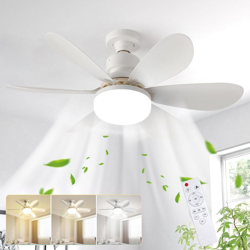 52 Cm Deckenventilator Mit Dimmbarer Led-beleuchtung, Fernbedienung, 6 Flügeln, 3 Geschwindigkeitsstufen, Timer Und E27-fassung