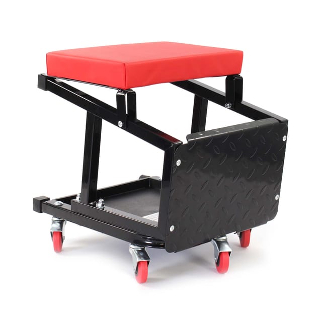 Werkstattwagen rollbar mit Tritthocker bis 160 kg Werkstatthocker fahrbar mit Ablage u. Stufe Werkstatt-Rollhocker Werkzeugwagen Werkstattstuhl