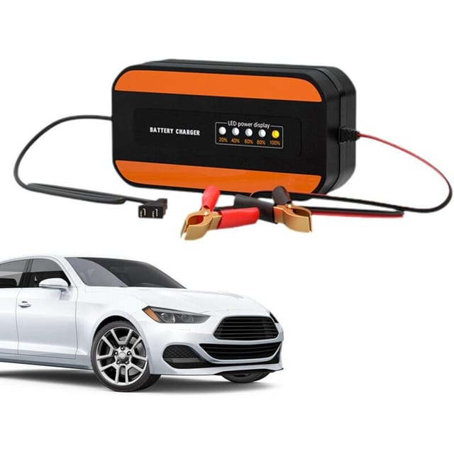 Ahlsen - Kfz-Batterieladegerät, automatisches Batterieladegerät 12-V-Fahrzeugbatterieladegerät, tragbares Autobatterieladegerät für Auto, Motorrad,
