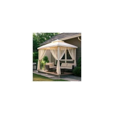 Beige, L160 X H300 Cm, Rideaux D'Extérieur, Lot De 2 Rideau Voilage Moustiquaire Exterieur Lumière Filtrer Transparent Avec Bricolage Pour Patio, Jardin, Gazebo