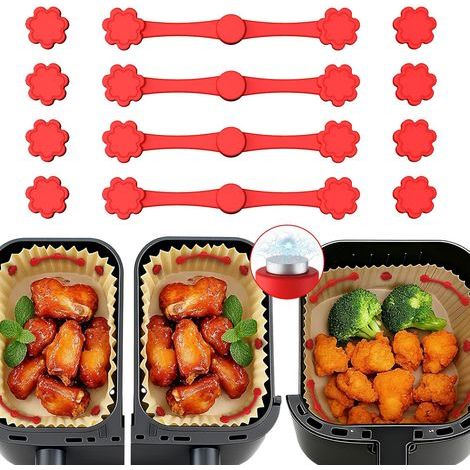Silicone Aimants Pour Airfryer Papier, 12 Pièces Fermeture À Pression Magnétique En Silicone Pour Friteuses À Air, Aimants En Silicone Pour Fixer Le Papier Sulfurisé Jetable, Empêche De Brûler