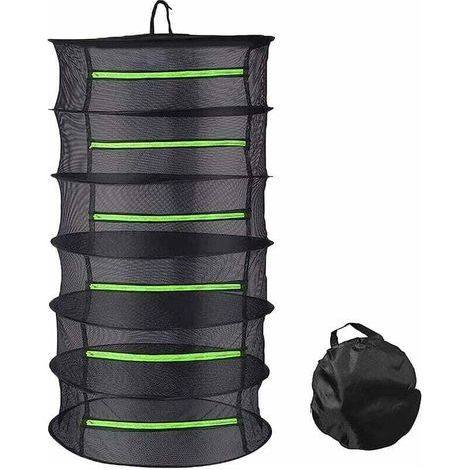 Séchoir À Herbes Suspendu Pliable À 6 Niveaux En Maille Pour Plantes, Fleurs Et Légumes Avec Fermeture Éclair Et Sac De Rangement (60 X 114 Cm)