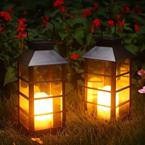 Lanterne Solaire De Noël, Lanterne Suspendue Pour Jardin Extérieur - Lanternes Solaires Led Étanches En Plastique, Effet Bougie Vacillante Sans Flamme, Lot De 2