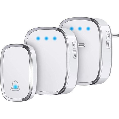 Sonnette Extérieure Sans Fil, Étanche Ip44, Portée De 300 Mètres, Kit De Sonnette Avec Led Clignotante, 1 Émetteur Et 2 Récepteurs, 5 Niveaux De Volume, 36 Mélodies