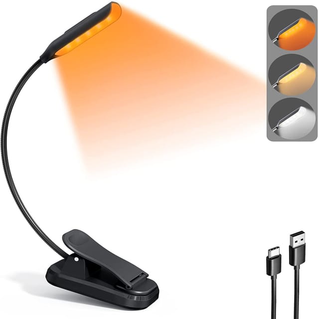 Leichte Und Wiederaufladbare Leselampe Mit 9 Bernsteinfarbenen Leds Zum Lesen Im Bett, Klemmleuchte Zum Schutz Der Augen, Bis Zu 80 Stunden Akkulaufzeit, 3 Helligkeitsstufen X 3 Farbmodi