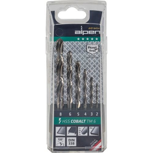 Alpen - hss Cobalt Spiralbohrer kurz 2 - 8 mm 6-tlg Satz in Kunststoffkassette