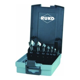 Kegel- und Entgratsenker-Satz 6tlg. din 335 Form c 90° Hartmetall ø 6,3 - 20,5 mm in Kunststoffkassette - 102152HMRO - Ruko