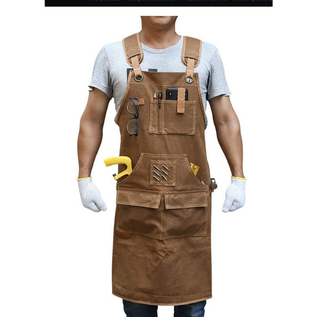Arbeitsschürze mit 9 Werkzeugtaschen, strapazierfähiges, gewachstes Segeltuch, Tischlergeschenk für Männer