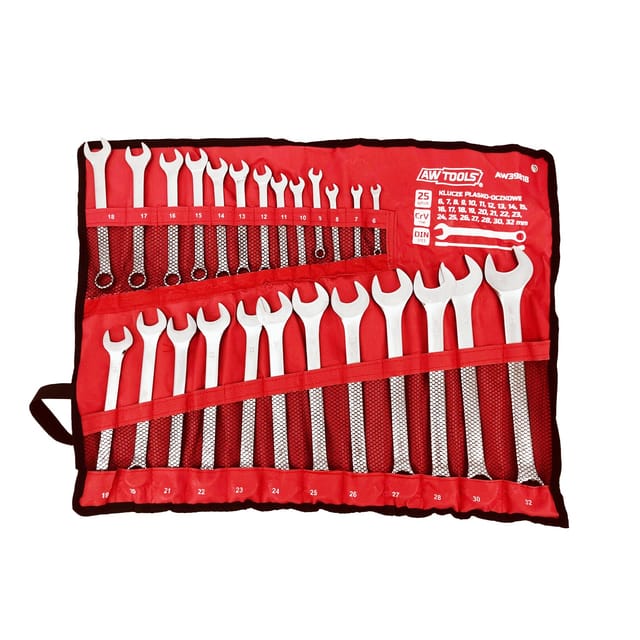 Awtools Professionelles Set 25 Gabel-Ringschlüssel Silber