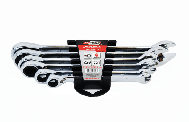 AWTOOLS Ratschen-Kombinationsschlüsselsatz, 6-teilig, 8–19 mm