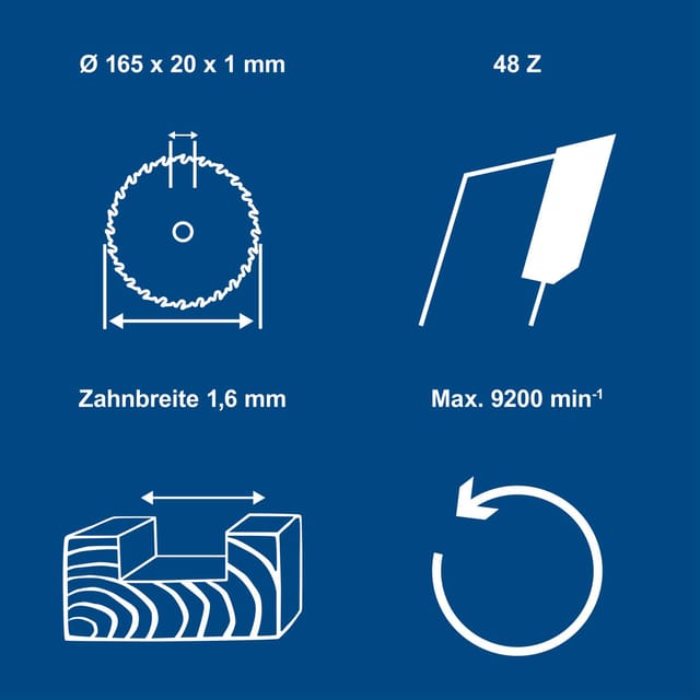 Kreissägeblatt ø 165 x 20 x 1 x 1,6 mm Zähnezahl: 48 - Scheppach