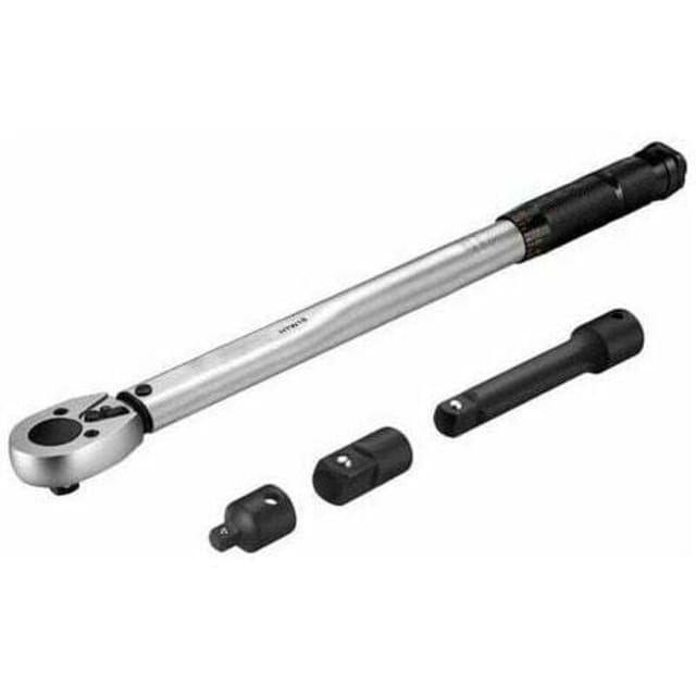 Drehmomentschlüssel, Kalibriert 3/8" (19–110 Nm), 37,5 Cm Länge, Mit Zertifizierung, Drehmomentwandler, Adapter Und Verlängerungsstange Im Koffer Htw1b
