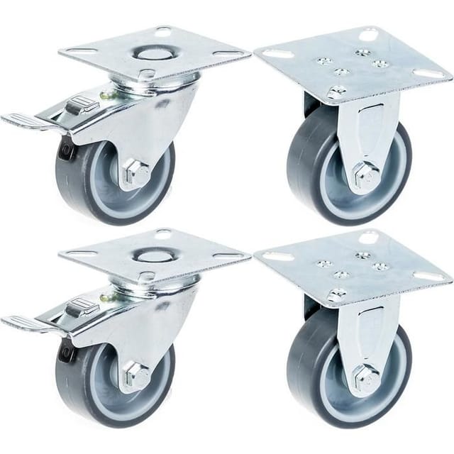 Rollen - 50 mm - Graues Gummi - Set von 4 - Drehbar mit Bremse