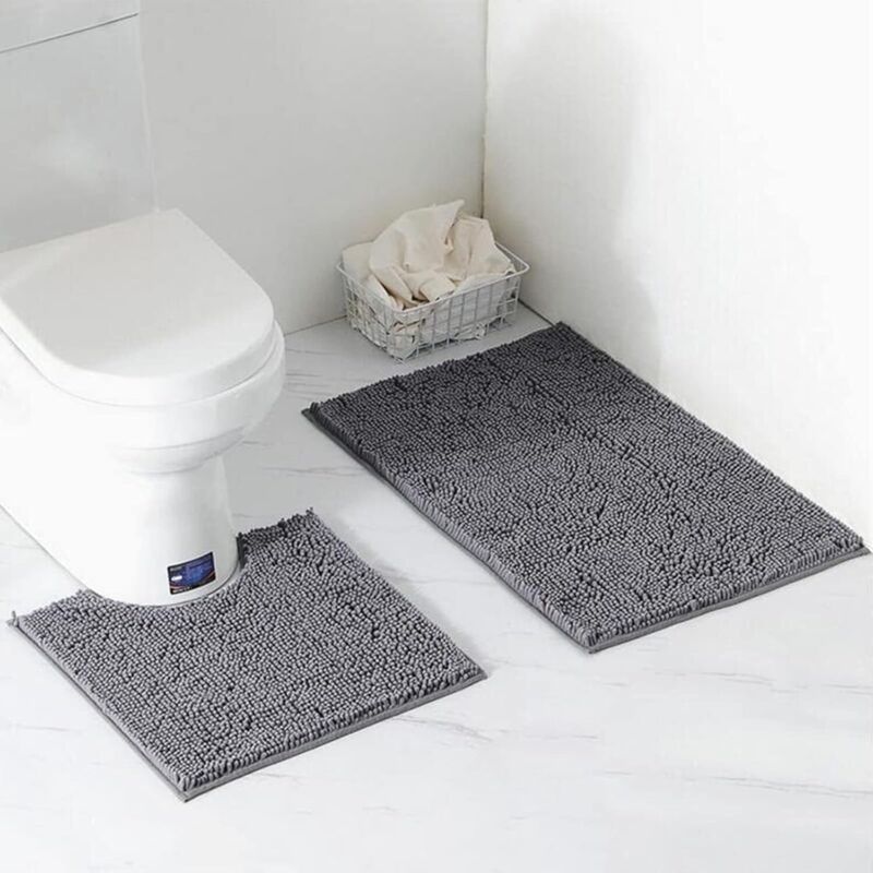 Set Mit 2 Rutschfesten, Saugfähigen U-förmigen Badematten Für Badewanne Und Toilette, Grau