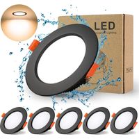 Set Mit 5 Ultraflachen, Schwarzen Led-einbaustrahlern, 7 W, 700 Lm, Ip44, 3000 K Warmweiß, 220–240 V Wechselstrom, Ausschnitt 70–85 Mm, Rund, Ultraschlank