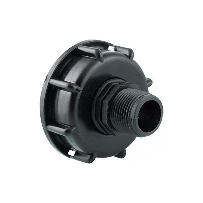 Schwarzes Hdpe-fitting S60x6 Auf 3/4 Zoll Für 1000-liter-ibc-tanks Mit Integriertem Nippel Und Dichtungen Für Einfachen Anschluss Von Bewässerungsschläuchen.