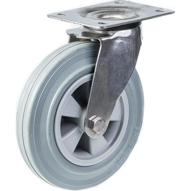 Roulette - Edelstahl - 200 mm - Graues Gummi - Drehbar - 205 kg