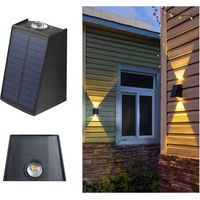 Solarbetriebene Außenwandleuchte Mit Nach Oben Und Unten Gerichteter Led-beleuchtung Für Wege, Garagen, Eingänge, Flure, Veranda, Poolbereiche Und Gärten – Warmweißes Schwarz