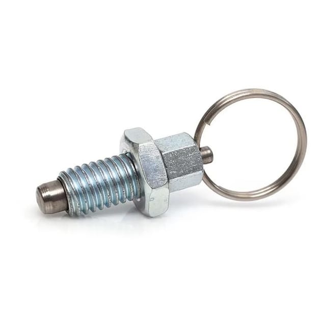 Kolben mit Federring M12 - Zinkbeschichteter Stahl - Edelstahlstift - Sicherungsschraube - Hebering