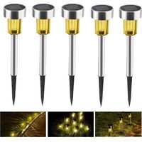 Solar-gartenleuchte Mit 5 Leds, Wasserdicht, Edelstahl, Für Den Außenbereich, Wegebeleuchtung, Rasenbeleuchtung, Warmweißes Licht, Energiesparend