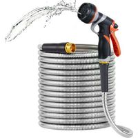 25 Fuß Langer Edelstahl-gartenschlauch, Pannensicher, Knotenfrei, 8 Sprühmodi, Robuste Düse, Für Den Außenbereich