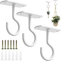Set Mit 3 Weißen Metall-wandhaken Zum Aufhängen Von Pflanzen, Körben, Laternen Und Windspielen, Inklusive Schrauben Und Dübeln