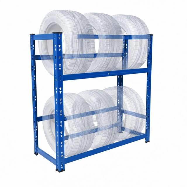Relaxdays Reifenregal für 4–6 Räder, HBT: 100 x 85 x 35 cm, 150 kg je Ebene, Räderregal, Stecksystem, Stahl, blau