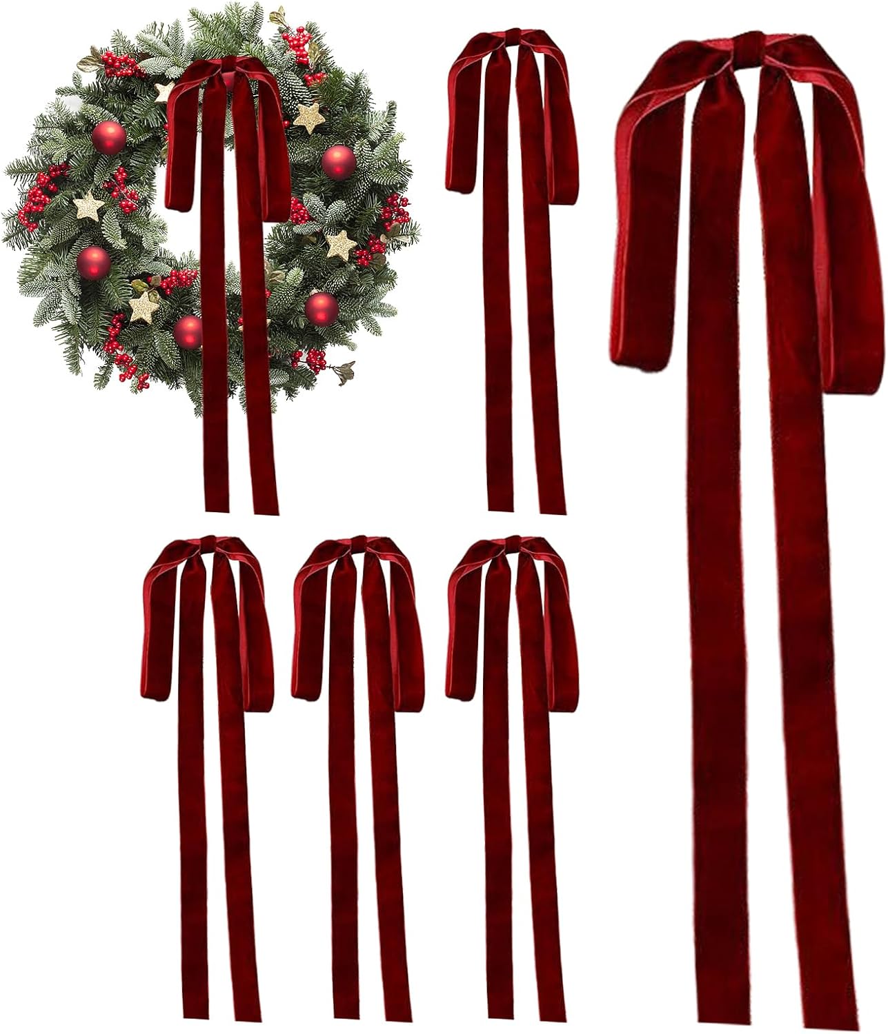 6 Samt-weihnachtsschleifen, Wiederverwendbare Festliche Dekorationen Für Treppen, Türen Und Weihnachtsbaum