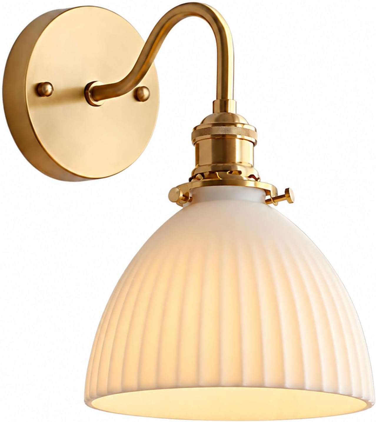 Keramik-wandleuchte, 17 Cm, E27, Vintage-gold, Gestreifter Lampenschirm Für Schlafzimmer, Flur Und Wohnzimmer