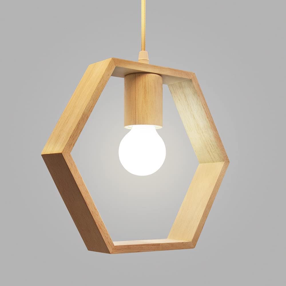 Geometrische Sechseckige Deckenleuchte Aus Nordischem Holz, Einflammige Pendelleuchte Für Restaurant, Bar Oder Esszimmer (leuchtmittel Nicht Enthalten)