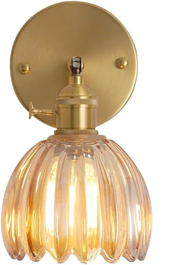 Vintage-wandleuchte In Goldoptik, Verstellbarer Arm, Glasschirm, Ideal Für Wandleuchten, Schlafzimmer, Wohnzimmer, Flur (bernsteinfarben, Leuchtmittel Nicht Enthalten)