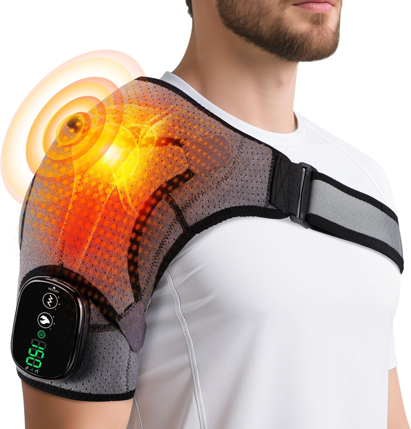 Tragbares, Beheizbares Schultermassagegerät Mit 5000 Mah Akku, 3 Wärme- Und Massagemodi, Einstellbare Smarte Led-steuerung Für Zuhause, Büro Und Reisen (grau)